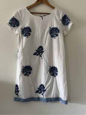 Old Navy Boho Linen Blend Embroidered Floral Dress M Cottagecore Blue White